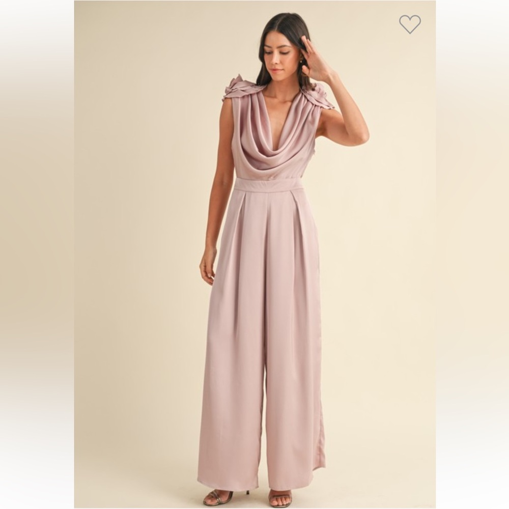 #170 3D FLORAL APPLIQUÉ DEEP COWL NECK JUMPSUIT